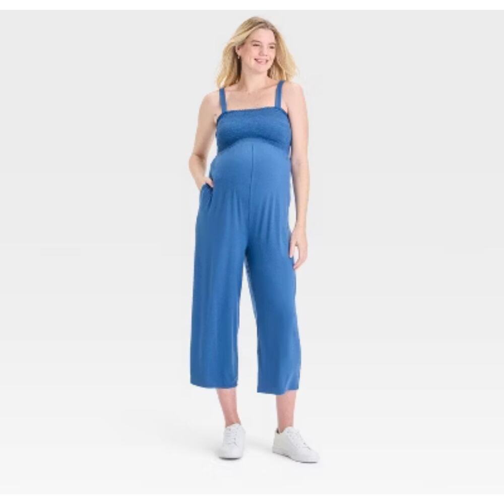 Isabel Maternity by Ingrid & Isabel Blue Smocked Maternity Jumpsuit